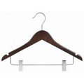 14" Juniors Walnut & Chrome Suit Hanger w/ Clips